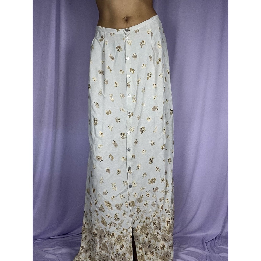 Max Studio Mint & Beige Floral Button Down Midi Skirt Womens Size S Sheer Flowy - Picture 2 of 8